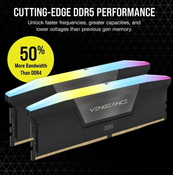 Memoria Ram Corsair 16gb (2x8Gb) Ddr5 5200MHz Vengeance RGB Black C40 CMH16GX5M2B5200C40