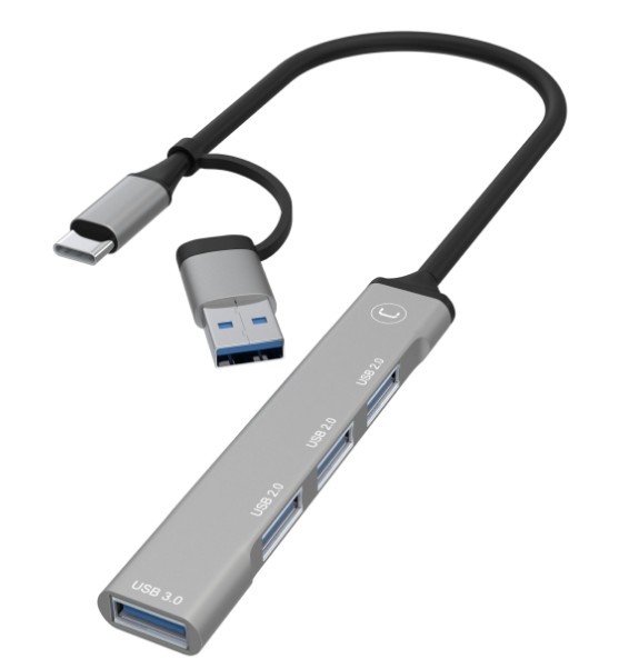 Hub de USB 2 en 1 a 3 Puertos Usb 2.0 + 1 Usb 3,0 externo Unnotekno HB1014GY