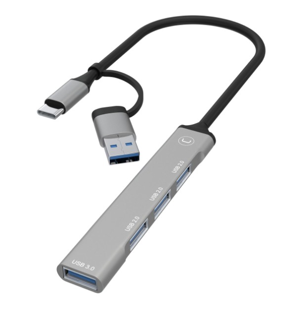 Hub de USB 2 en 1 a 3 Puertos Usb 2.0 + 1 Usb 3,0 externo Unnotekno HB1014GY