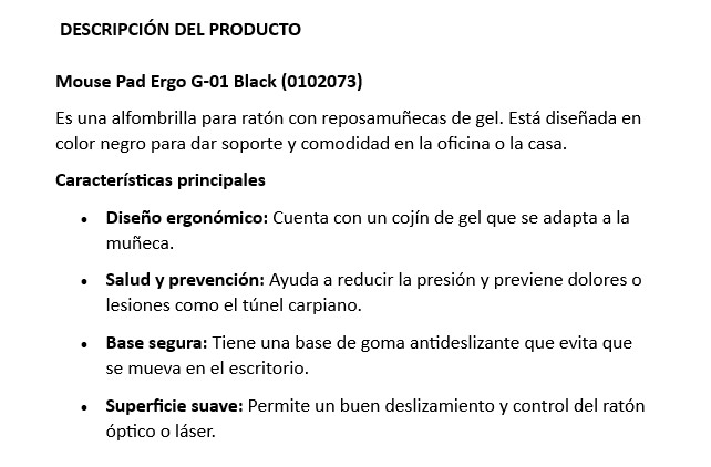 MOUSE PAD ERGO  G-01 BLACK  0102073