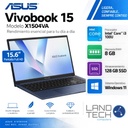 Laptop ASUS VIVOBOOK 15 INTEL CORE 3-100U 1.2GHZ-8GB-128GB SSD-QUIET BLUE-15.6"FHD-W11 TECL INGLES X1504VA