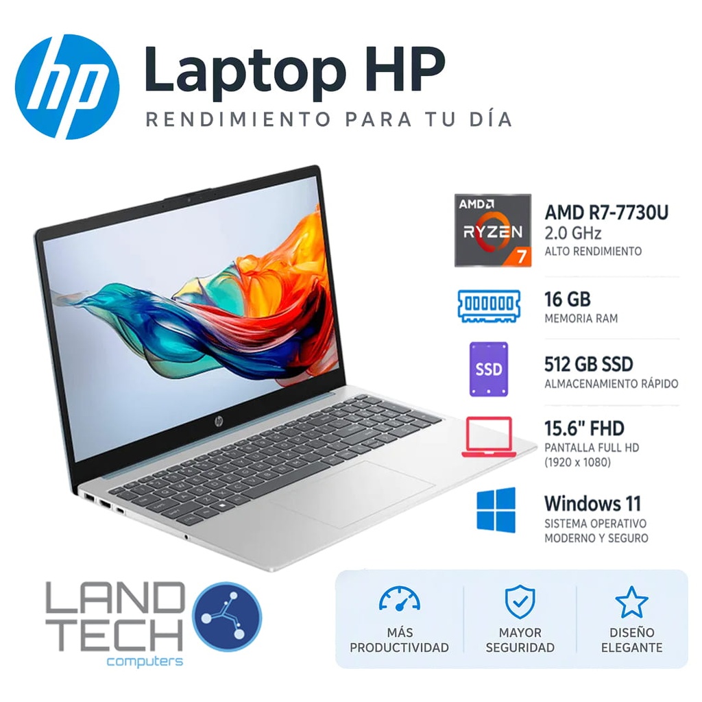 Notebook HP AMD R7-7730U 2.0GHZ-16GB-512GB SSD-SILVER-15.6"FHD-W11