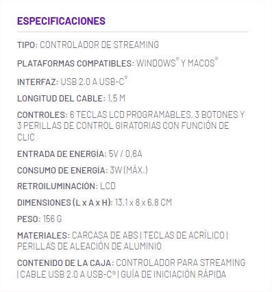 Stream Deck LCD Primus Imperium 6T con 6 Teclas Macro LCD 3 Botones y 3 Perillas PSD-60BK