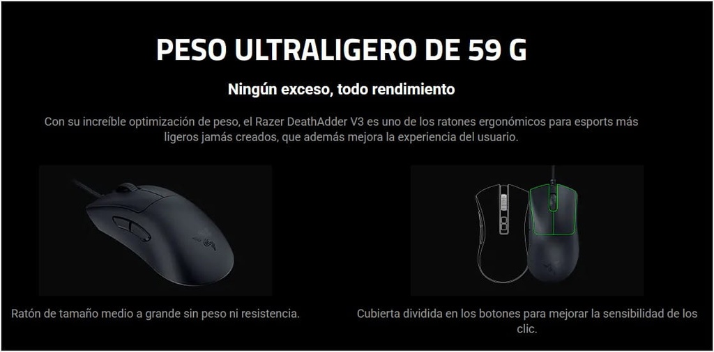MOUSE GAMER RAZER DEATHADDER V3 WIRED 8000 DPI 6 BOTONES RZ01-04640100-R3M1