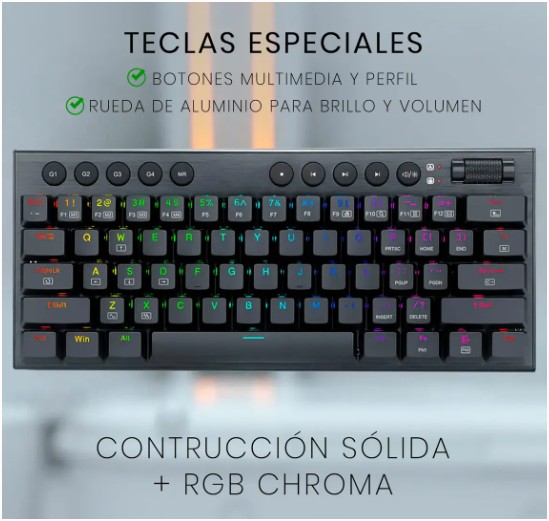 TECLADO GAMING REDRAGON HORUS MINI PRO K632RGB-PRO RED RGB 60% SWITCH RED 2.4GHZ/BT/USB-C
