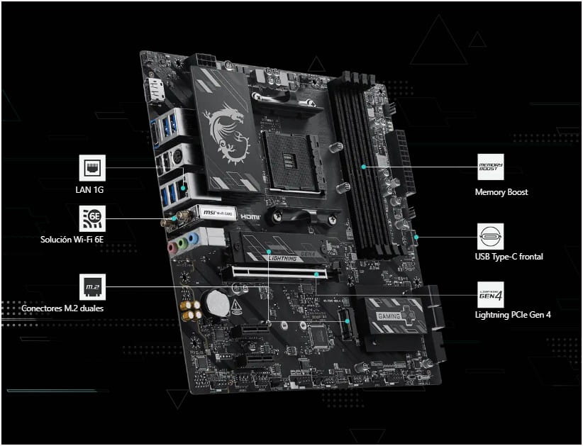 MAINBOARD MSI B550M GAMING PLUS WIFI6E AM4 DDR4 4 SLOTS PCIe 4.0 HDMI mATX