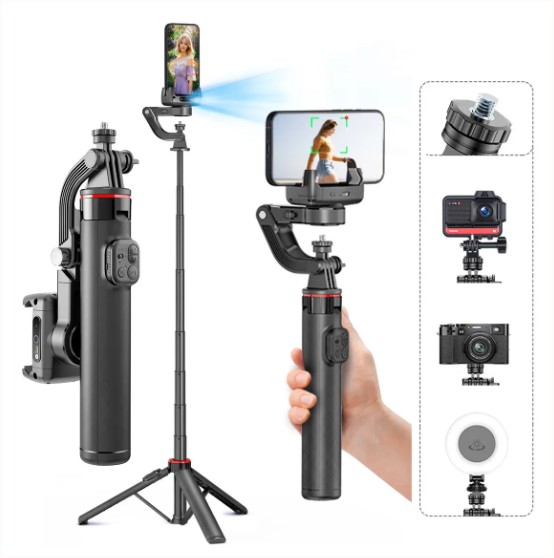 Estabilizador Gimbal con seguimiento facial IA inteligente antivibración C22 barra de aleación de aluminio de 1338 mm trípode palo selfie con interfaz de 1/4