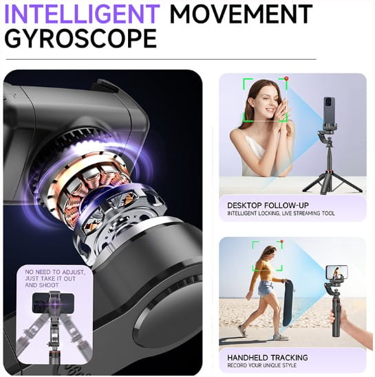Estabilizador Gimbal con seguimiento facial IA inteligente antivibración C22 barra de aleación de aluminio de 1338 mm trípode palo selfie con interfaz de 1/4