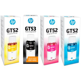 Kit de 4 Botellas Tintas HP GT52 Negro-Amarillo-cian-magenta