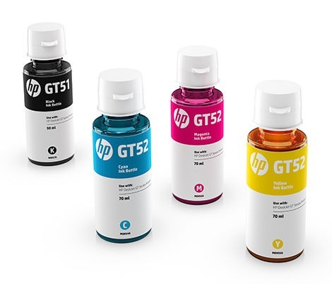 Kit de 4 Botellas Tintas HP GT52 Negro-Amarillo-cian-magenta