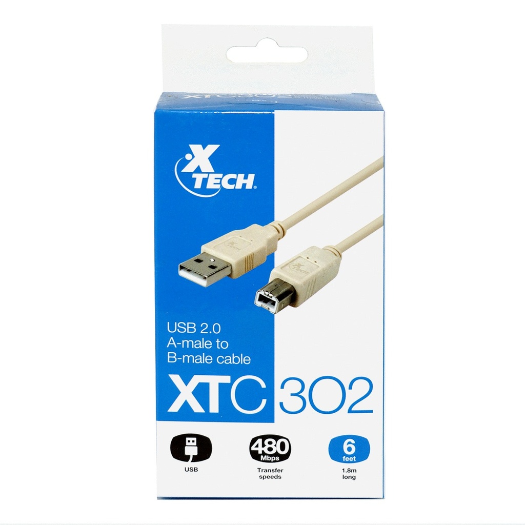 Cable USB para impresora 6ft 1,8 mtrs XTC302 USB 2.0