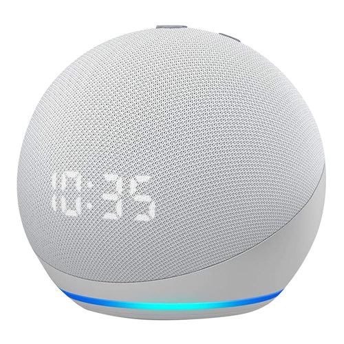 Parlante Echo Dot. 4ta Gen. Inteligente con Reloj Alexa Glaciar Blanco UPC 840080593524