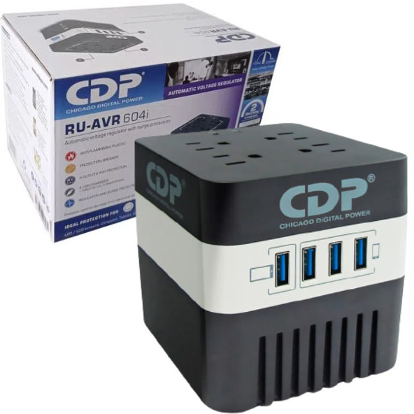 Regulador De Voltaje CDP 4 Tomas 4 USB RU-AVR604 600VA/300W