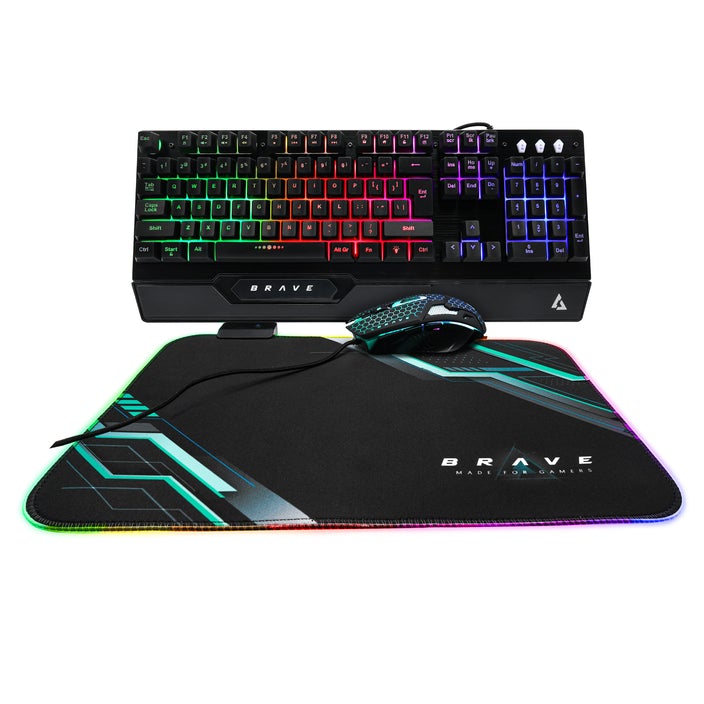 Combo Teclado-Mouse-Mousepad Unnotekno Gamer Brave  BRV84 RGB Ingles USB KB6784BK