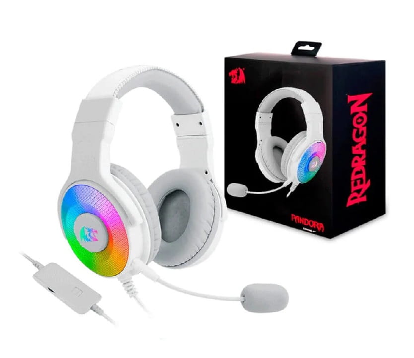 Audifono Gaming Redragon Pandora2 H350W-RGB1 White Stereo con adaptador de 1 a 2 3.5mm
