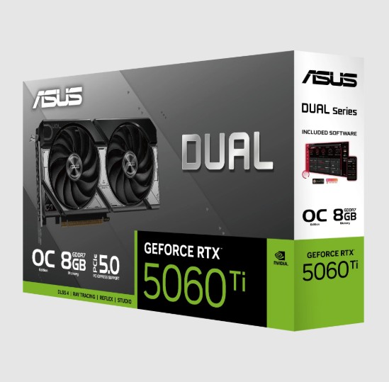 Tarjeta de Video Asus Dual RTX-5060 Ti 8Gb Oc Edition Gddr7 128bit 1hdmi 3dp 2vent Pcie 5.0 DUAL-RTX5060TI-O8G