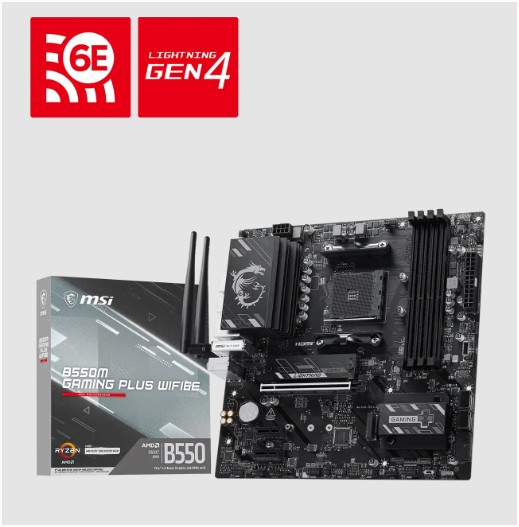 MAINBOARD MSI B550M GAMING PLUS WIFI6E AM4 DDR4 4 SLOTS PCIe 4.0 HDMI mATX