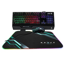 [LT3741] Combo Teclado-Mouse-Mousepad Unnotekno Gamer Brave  BRV84 RGB Ingles USB KB6784BK